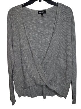 Express Gray Wrap Front Open Knit Sweater Women’s Large Lightweight